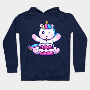 Cute Unicorn With Birthday Cake Cartoon Hoodie